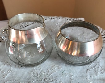 Vintage Dorothy Thorpe Silver Band Sugar and Creamer Set- 1960's