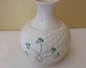 Vintage Belleek Vase- Pretty Shamrocks- 7 .5"