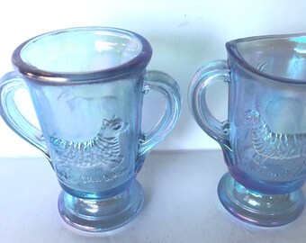 Boyd Glass Children's Lamb Set Purple Carnival Iridescent- Pitcher Sugar Bowl Vintage