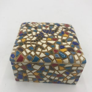 Vintage BARCINO'S  MOSAIC Hand Painted BOX Trinket Jewelry  Dolphin Design Rare Find