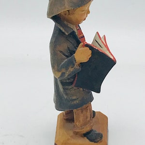 Vintage hand carved and hand painted Carving Little Boy Holding Book, Jobin Brienz Switzerland. figurine image 3