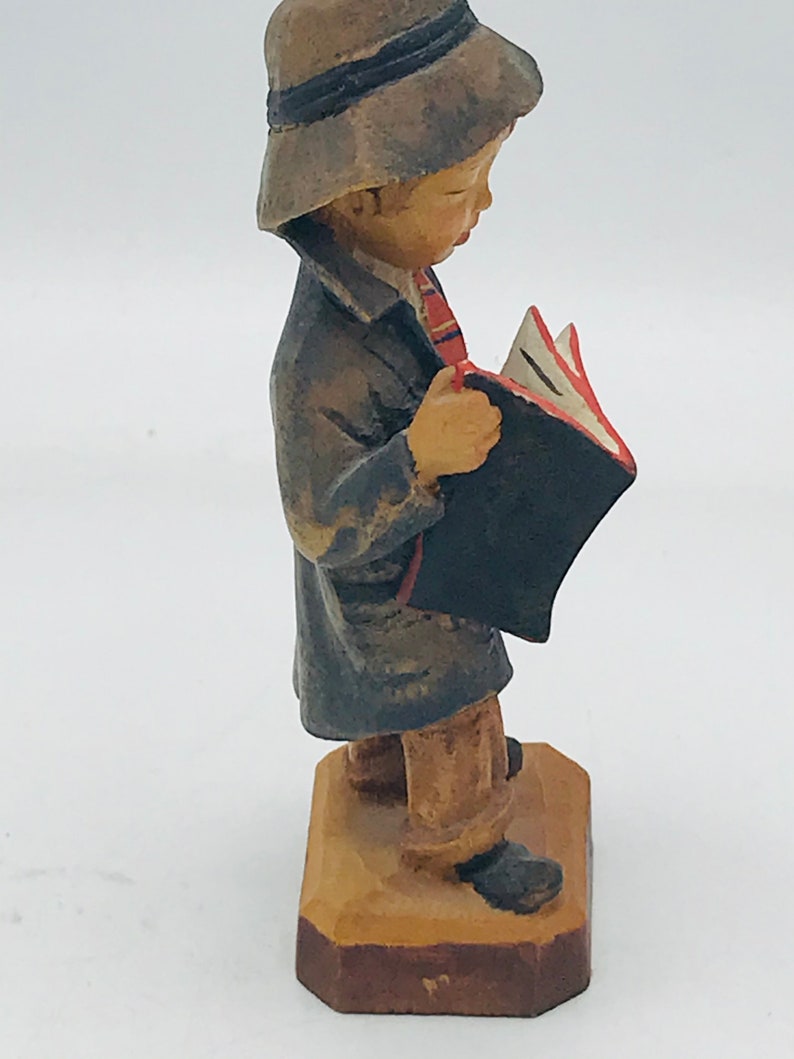 Vintage hand carved and hand painted Carving Little Boy Holding Book, Jobin Brienz Switzerland. figurine image 3