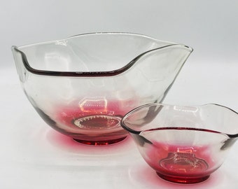 Vintage Vintage Anchor Hocking Cranberry Pink Glass Chip and Dip Bowls