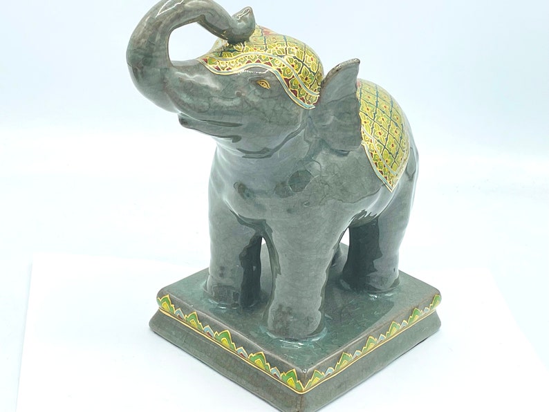 Vintage Frederick Cooper Ceramic Gloss Finish Elephant Figurine Gold Highlights 8 Excellent Condition image 5