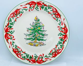 Spode S3324 CHRISTMAS TREE 12-3/4" Red Ribbon Buffet Chop Plate/Platter MINT