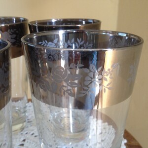 Gorgeous Guardian Service Ombre Set of 5 tumblers Silver Kimiko cocktail highball tumblers floral silvered glass image 2