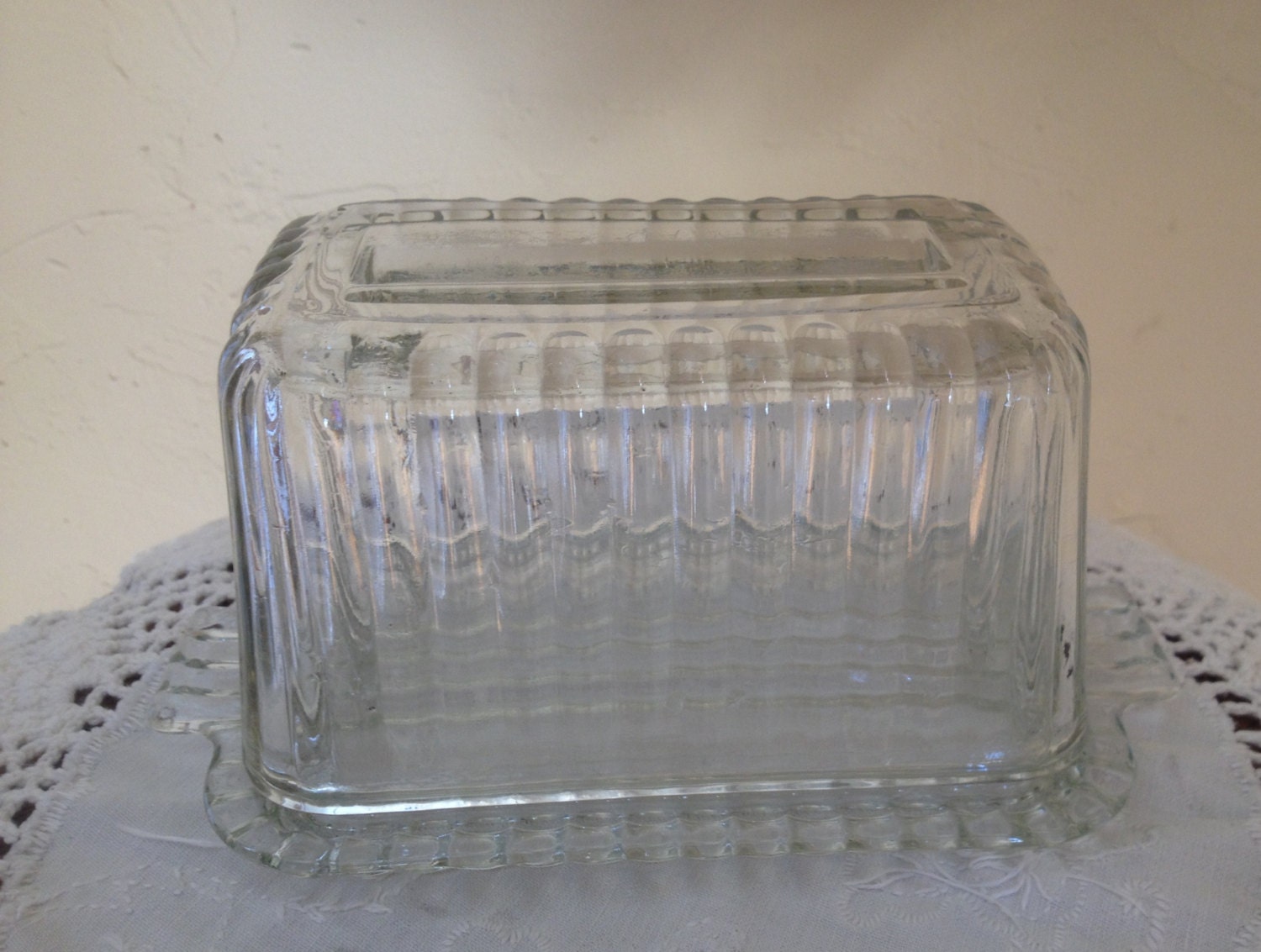 Vintage Large Ribbed Glass Butter Dish1 Pound Size Etsy