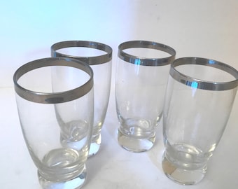 Vintage Set of (4) Silver Trimmed High Ball Tumbler - Great condition