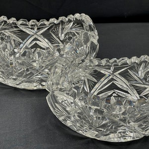 Vintage Pair of American Brilliant Buzz Pin wheel Cut Oval Bowls 5&quot; X 3&quot;