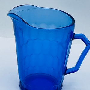 Vintage Adorable cobalt blue honey comb pattern milk pitcher Hazel Atlas image 2