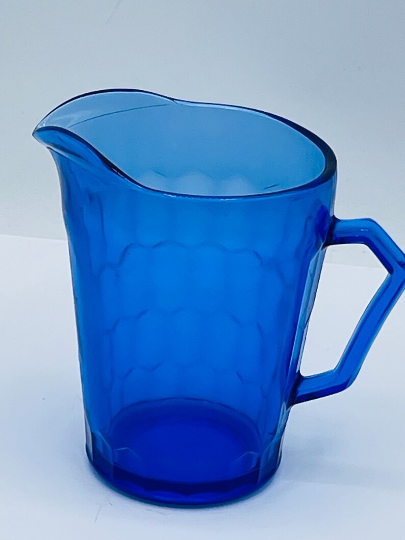 Vintage Adorable cobalt blue honey comb pattern milk pitcher Hazel Atlas image 2