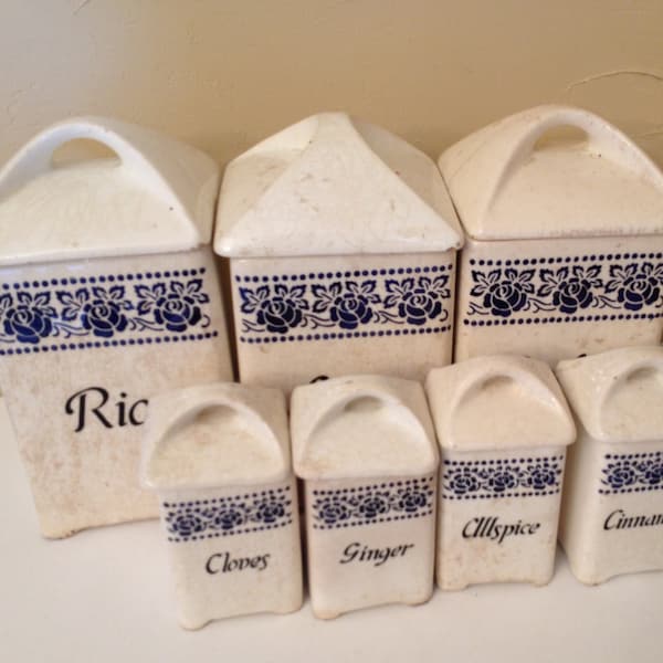 Blue and White Canisters Etsy