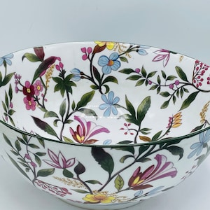 Vintage Asian Porcelain Large Decorative Bowl Flowers Leaf Design 10&quot;