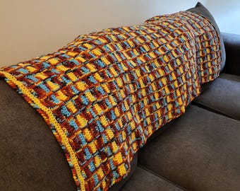 Yellow Multicolored Up and Down Striped Afghan