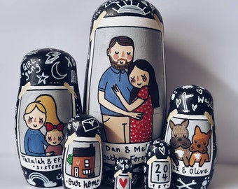 Polaroid doodle personalised family keepsake nesting dolls