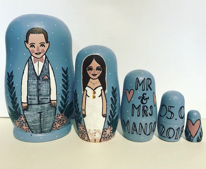 Bride and groom Russian dolls, groom and groom dolls, bride and bride dolls, customised matryoshka wedding gift, personalised nesting dolls. image 3