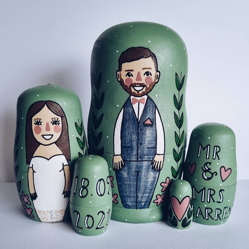 Bride and groom Russian dolls, groom and groom dolls, bride and bride dolls, customised matryoshka wedding gift, personalised nesting dolls. image 8