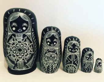 Russian Dolls, russian nesting dolls, matryoshka babushka dolls, dolls in dolls, Russian doll set, mandala doll gift, home decor set, dolls