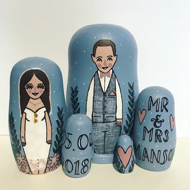 Bride and groom Russian dolls, groom and groom dolls, bride and bride dolls, customised matryoshka wedding gift, personalised nesting dolls. image 7