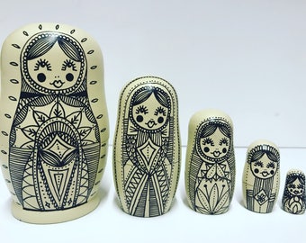 Russian Dolls, russian nesting dolls, matryoshka babushka dolls, dolls in dolls, Russian doll set, Russian doll gift, home decor cream