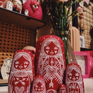 Russian nesting dolls, matryoshka dolls in dolls, Valentine's Day gift, valentines illustration decor image 1