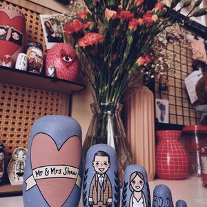 Bride and groom Russian dolls, groom and groom dolls, bride and bride dolls, customised matryoshka wedding gift, personalised nesting dolls. image 2