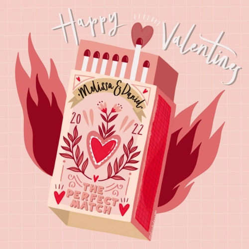 Gepersonaliseerde Valentijnsillustratie - perfecte match (digitaal)