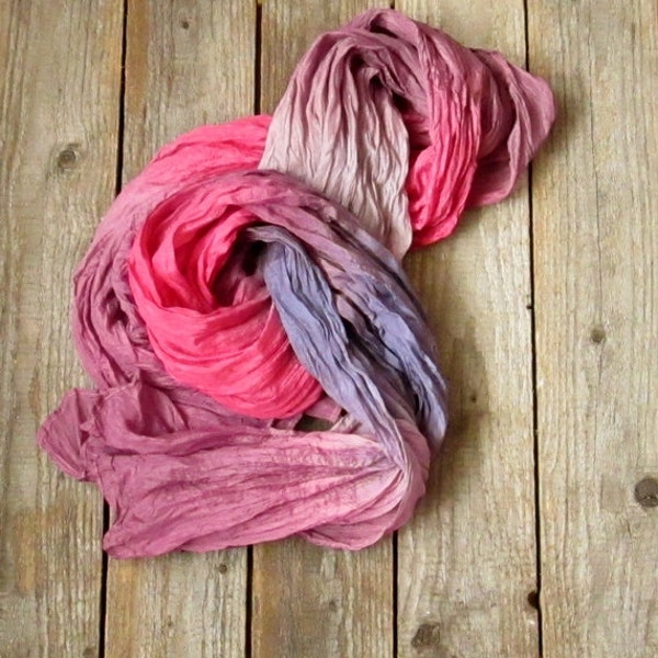 Silk scarf Angelica  ruffled  Hand Dyed  shades of Palevioletred Grey Pink Light bordo steelblue New