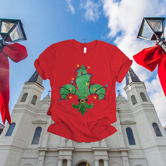 Fleur De Lis Christmas Lights Adult Unisex Shirt Cajun Christmas Matching Family Tees New Orleans Holiday Shirt