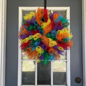 Colorful Mesh Wreath Door Decoration Rainbow Deco Mesh Front Door Summertime Wreath