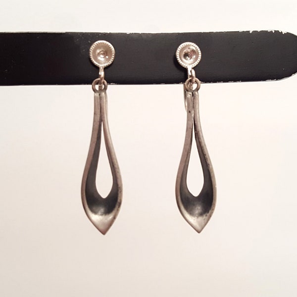 Rune Tennesmed - Modernist Pewter Screw-back Earrings - Sweden - 1970s (F4616B)