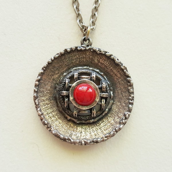 Astri Holte, Pewter and Red Jasper Pendant, Norway, 1960s (F2305_R)