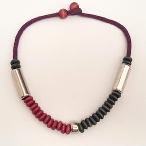 Kaija Aarikka - Lili &#39; Vintage Wood and White Metal Necklace - Aarikka- Finland - 1986 (F4962A)