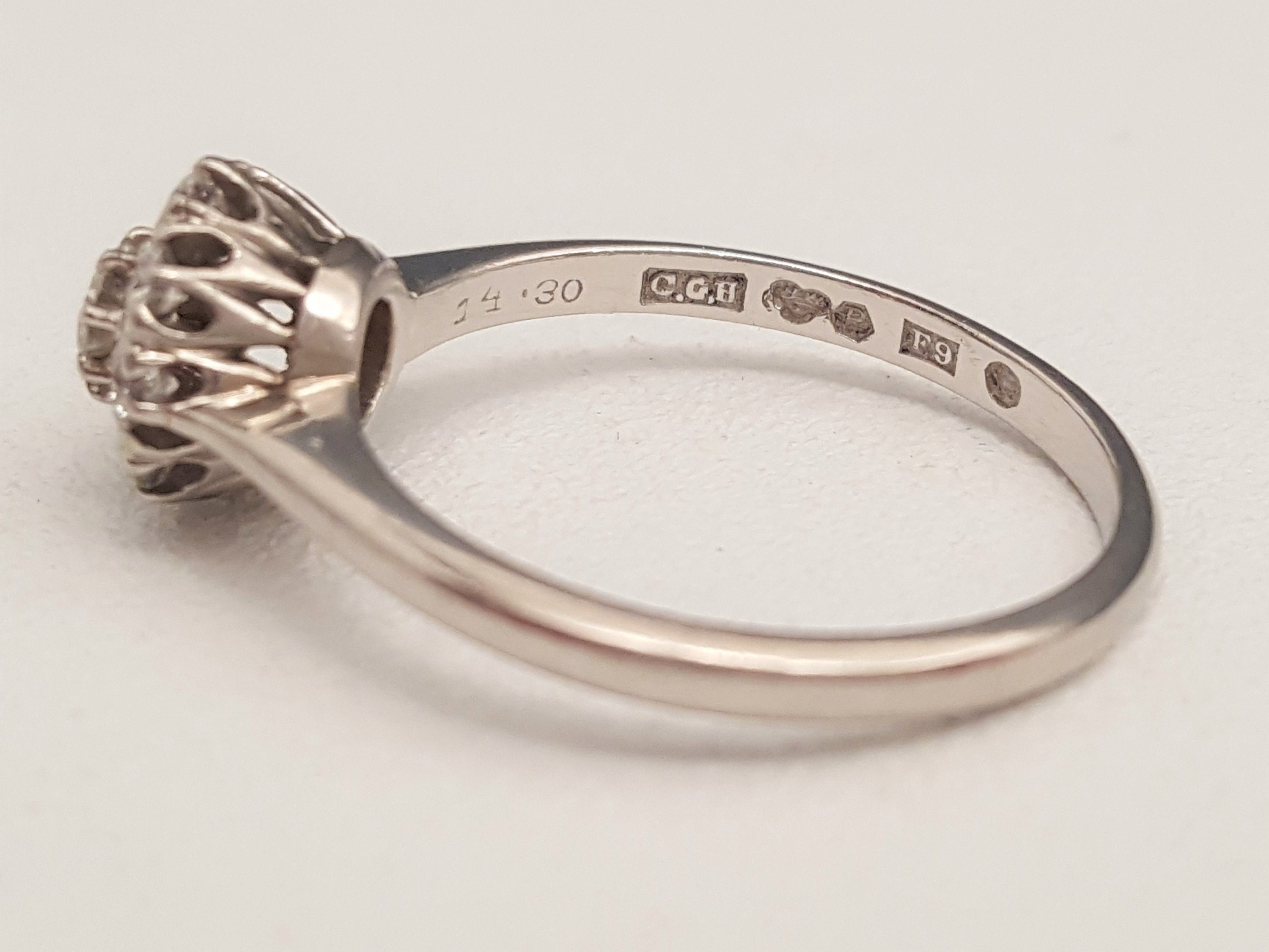Platinum Diamond Cluster Ring, 0.44 Carat, Sweden 1956 Platinum Diamond Cluster Ring, 0.44 Carat, Sweden 1956