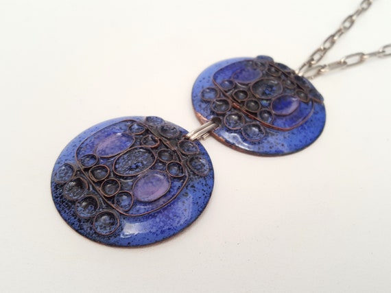 Anja Mäkinen, double copper and enamel pendant, Fi