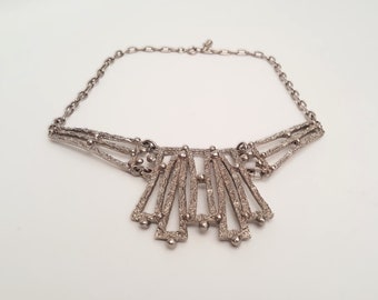 Large Cast Pewter Bib Necklace - 1970s (F4731)