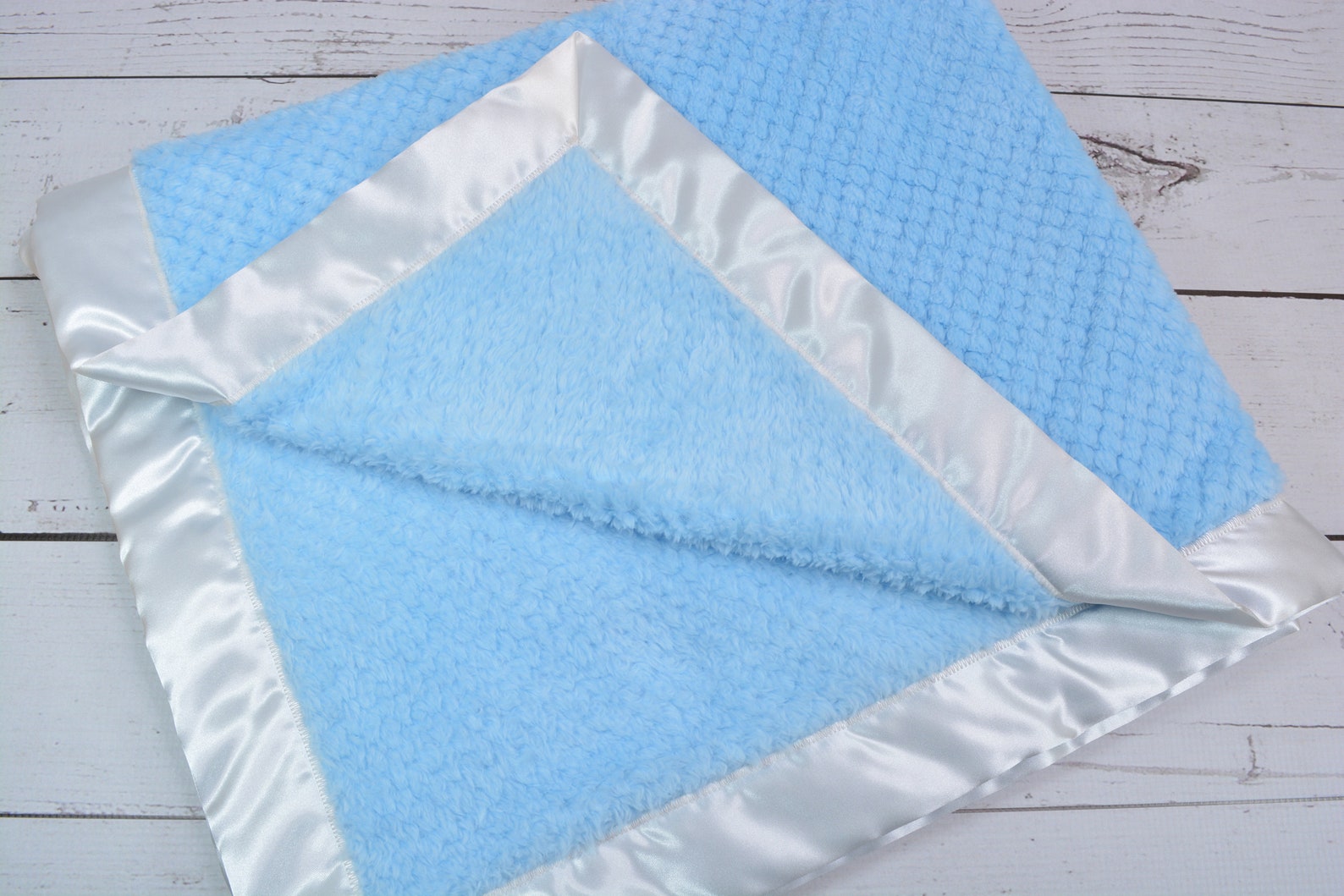 Satin Trim Minky Blanket... Light Blue Minky Blanket... Fleece Etsy