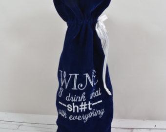 Wine Bottle Gift Bag... Embroidered Wine Bottle Gift Bag... Velvet Wine Gift Bag... Beverage Gift Bag