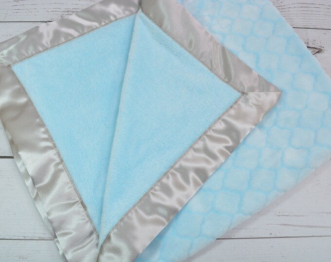 Satin Trim Minky Blanket... Blue Minky Blanket... Fleece Baby Etsy