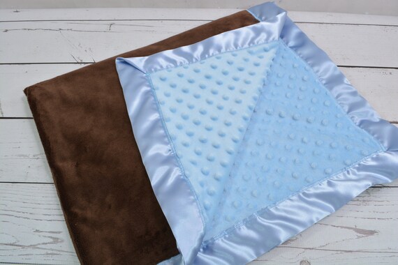 Satin Trim Baby Blanket. Blue and Brown Baby Blanket. Personalized Blanket. Custom Blanket Etsy Canada