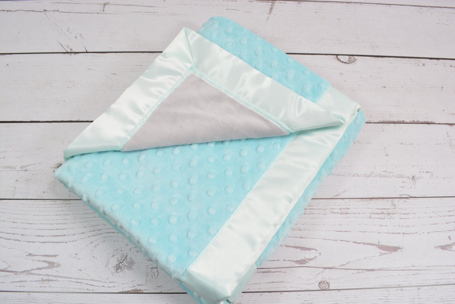 Satin Trim Baby Blanket... Gray and Aqua/Seafoam Green Baby Etsy