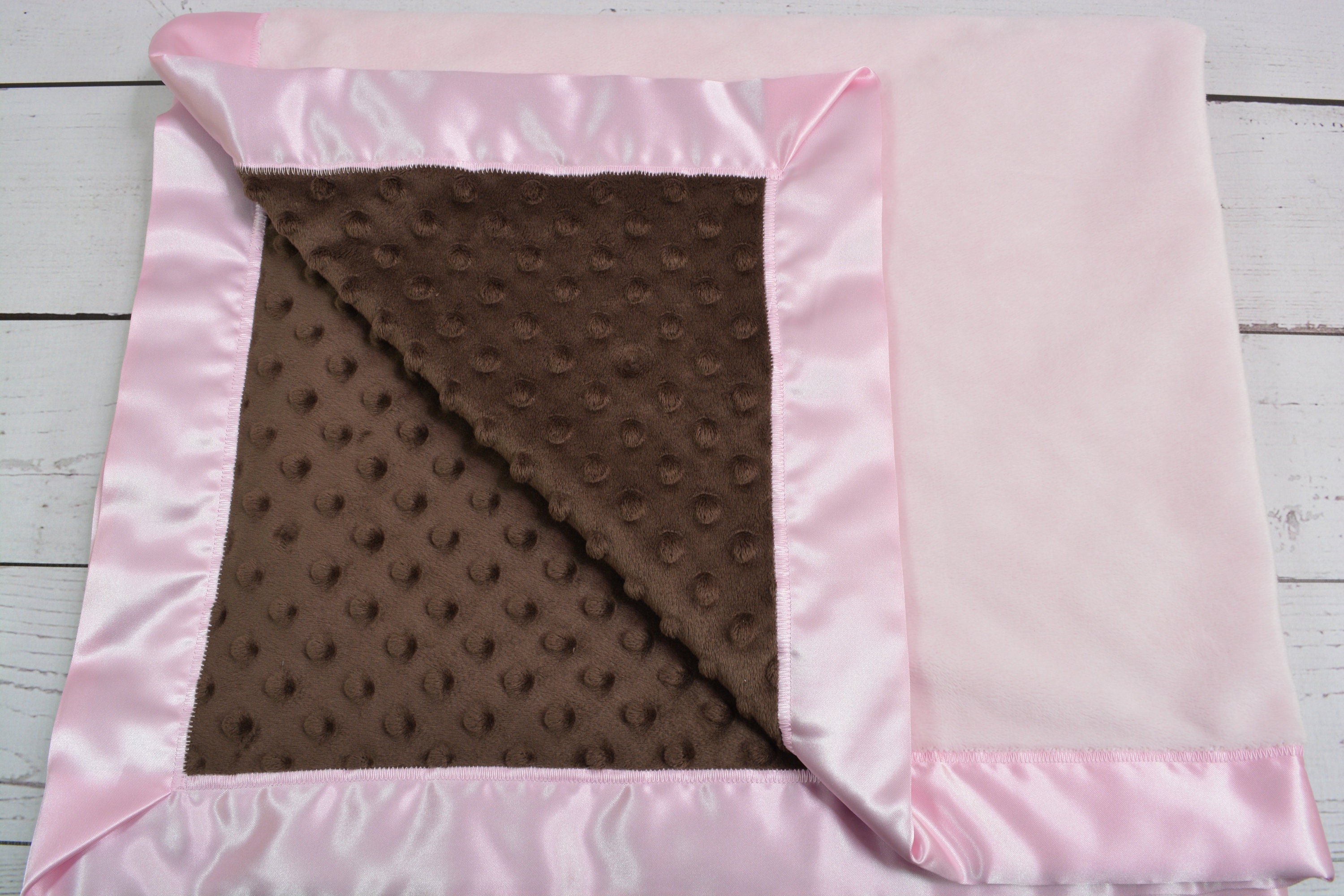 Satin Trim Baby Blanket... Pink and Brown Baby Blanket... Etsy