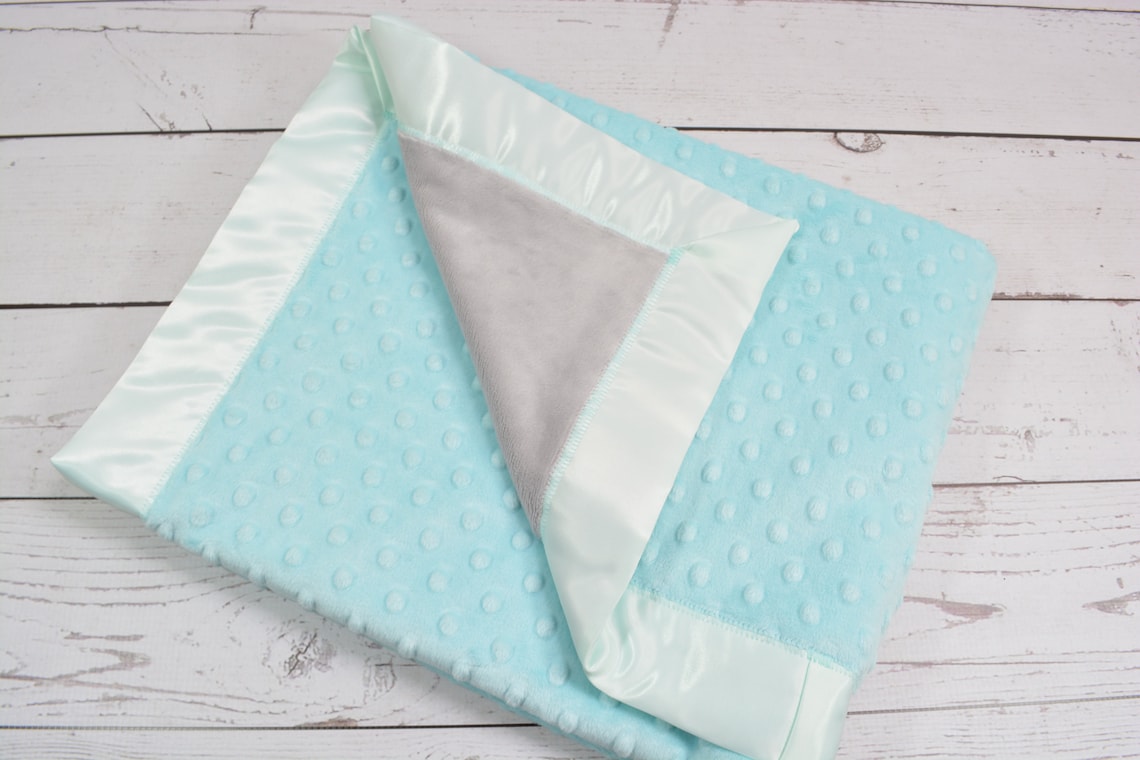 Satin Trim Baby Blanket... Gray and Aqua/Seafoam Green Baby Etsy