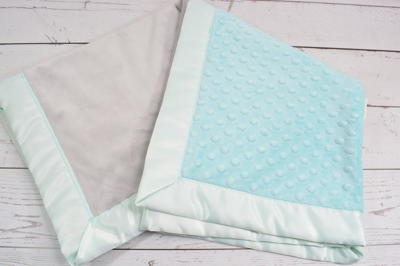 Satin Trim Baby Blanket... Gray and Aqua/seafoam Green Baby Etsy