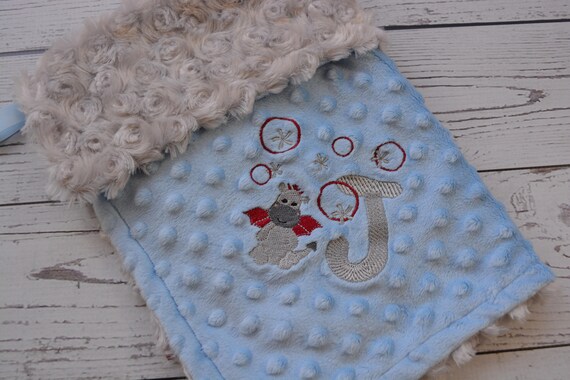 Personalized Blue Minky Baby Blanket
