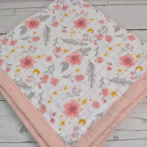 Flower Print Crib Blanket... Cotton Gauze Blanket... Swaddle Blanket... Stroller Blanket