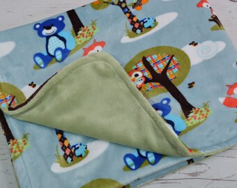 Animal Print Baby Boy Minky Blanket... Blue and Green Minky Blanket... Crib Blanket