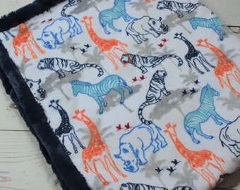 Wild Animal Print Baby Blanket... Boy Minky Blanket... Stroller Blanket... Safari Minky Blanket