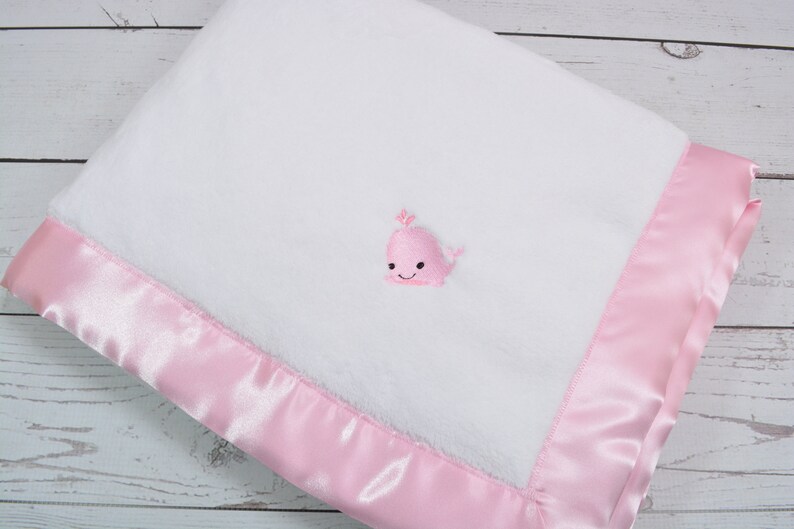 Girl Baby Blanket Crib Baby Blanket.. Satin Trim Minky Blanket.. Whale Baby Blanket.. Pink Minky Baby Blanket..