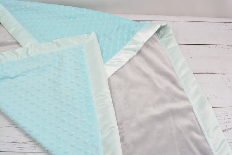 Satin Trim Baby Blanket... Gray and Aqua/seafoam Green Baby Etsy
